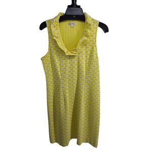 Tyler Boe Ruffle Neckline Textured Sheath Dress Yellow White Size Medium